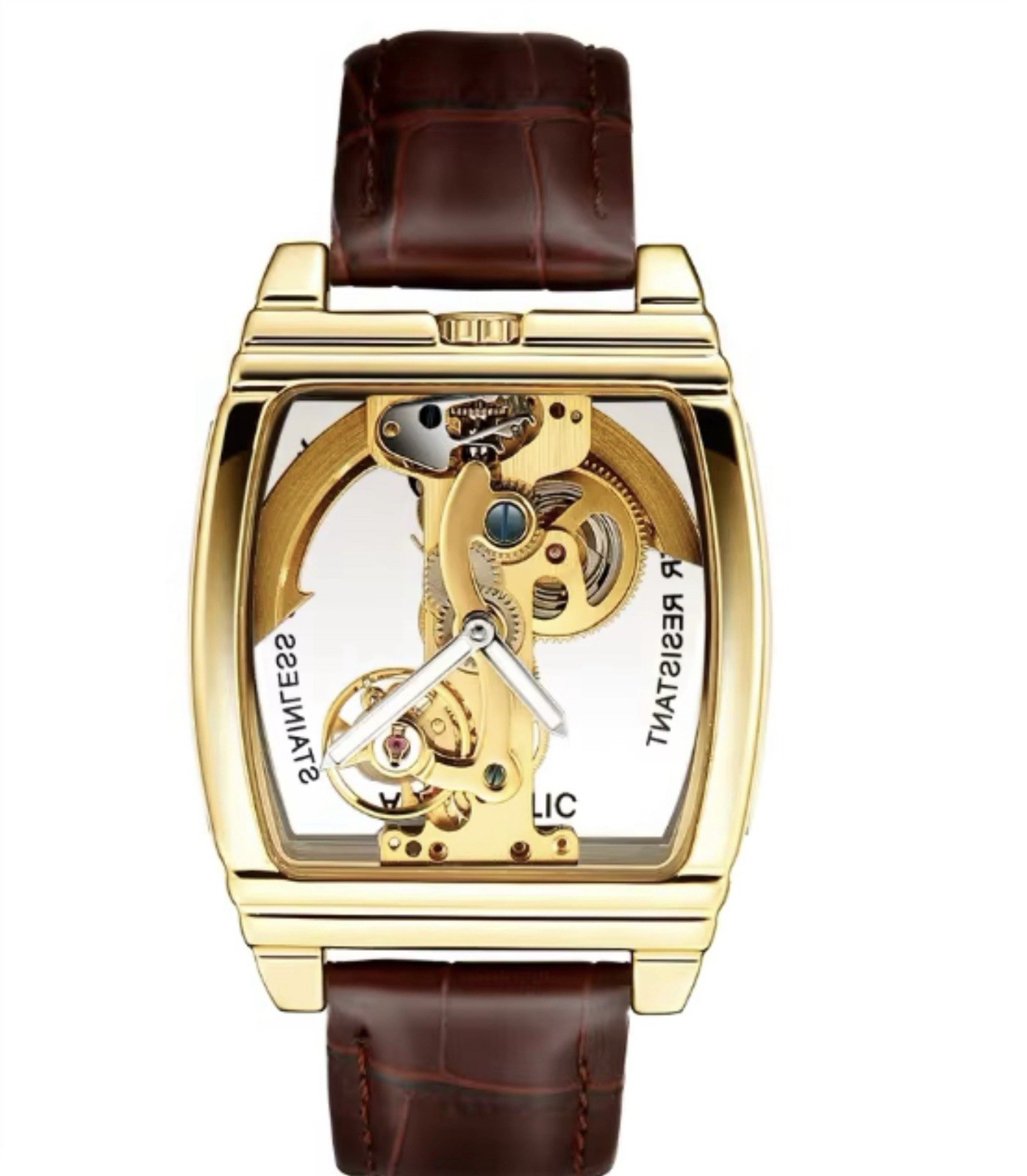 Mens Skeleton Mechanical Waterproof Luxury Watch Leather Hollow Great Gift Idea