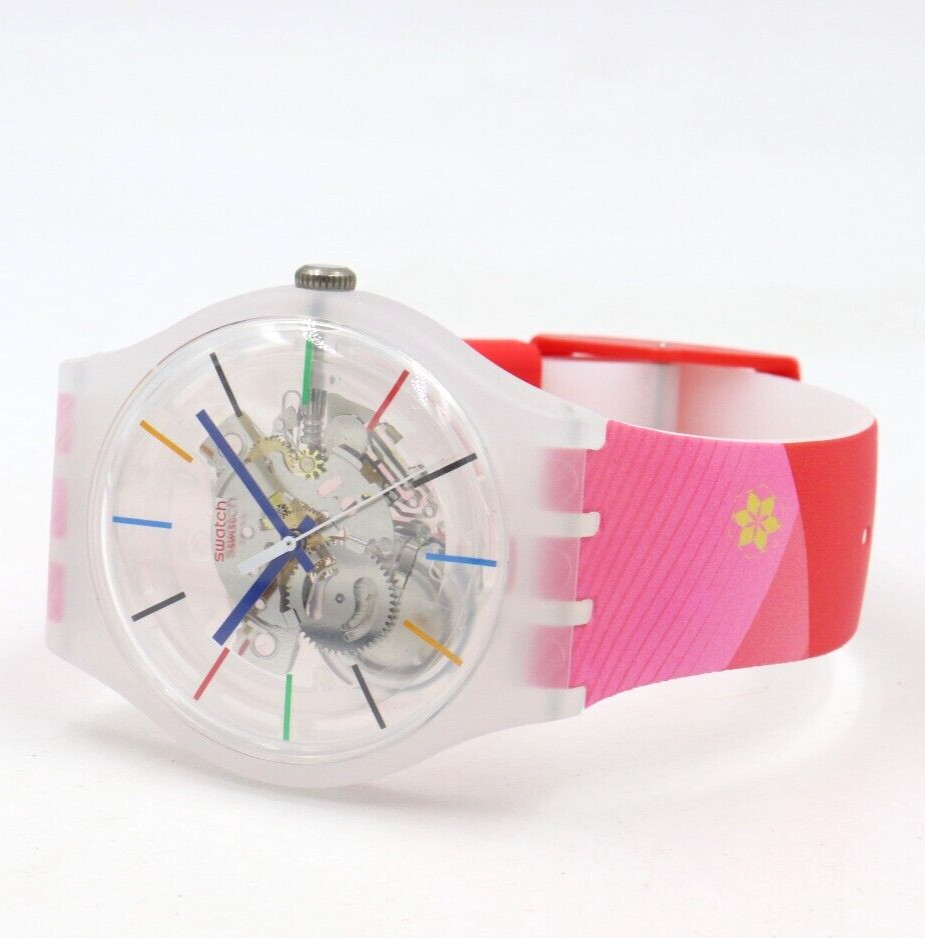 New Swiss Swatch Beijing 2022 RED RIVERS AND MOUNTAINS Silicone Watch SO29Z105