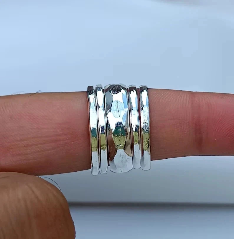 925 Sterling Silver, Solid Silver, Band Ring, Set of 5 Band Ring Stackable