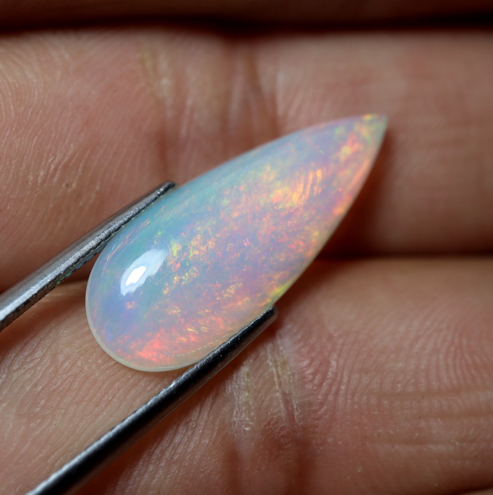 24.7×10 MM Natural AAA Red Green Fire Ethiopian Opal Pear Cabochon for Pendant