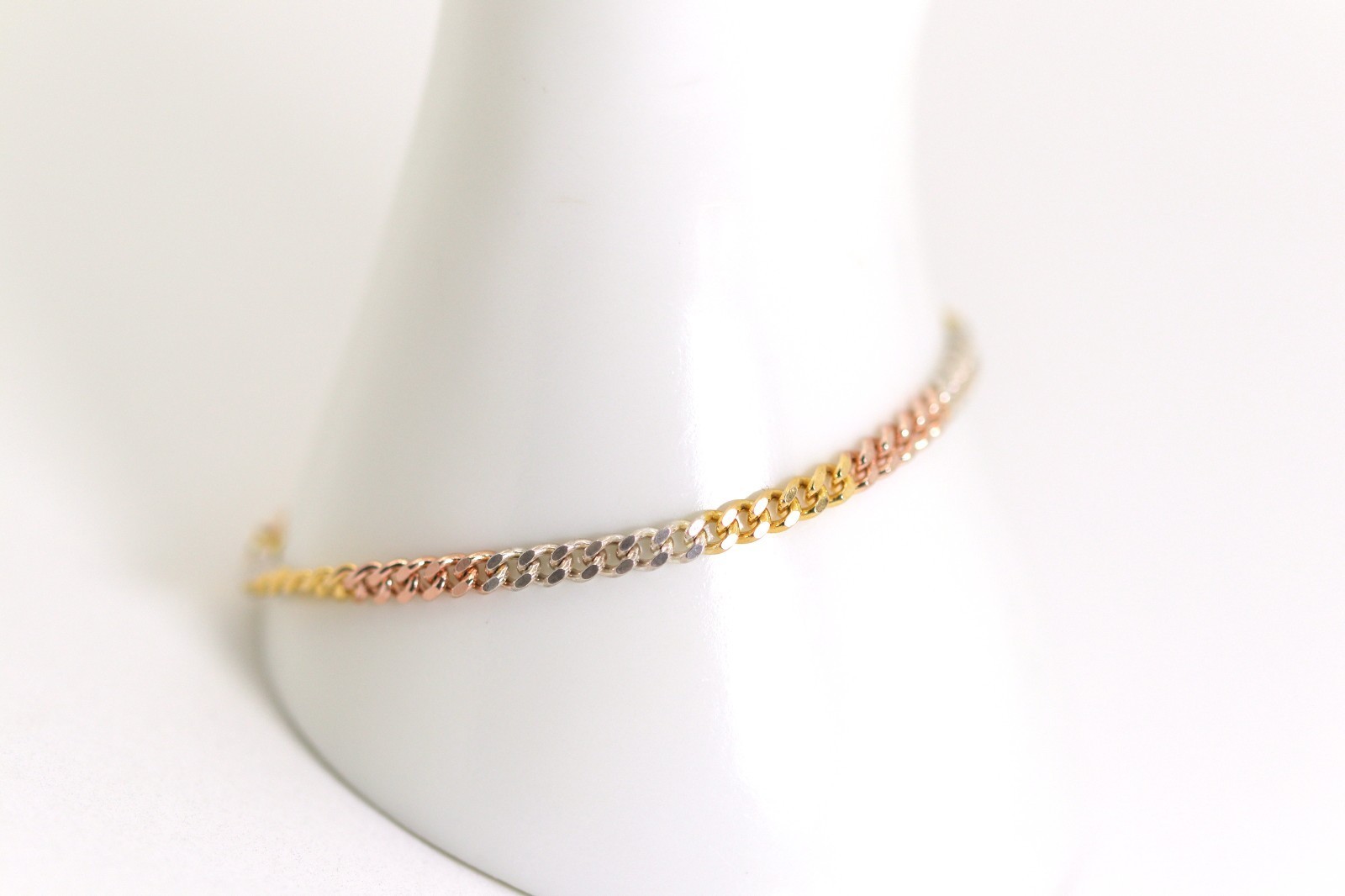Sterling Silver 925 Made in Italy Bracelet Flat Curb Multicoloured Silver Gold 19cm