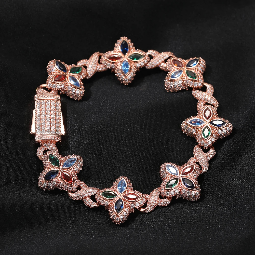 UWIN Iced Baby Blue Baguettecz Floral Infinity Bracelets for Women Men Cubic