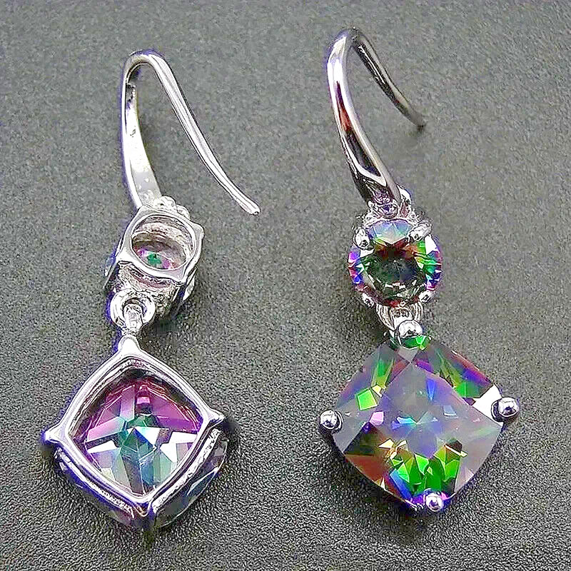 Sterling Silver Topaz Rainbow Mystic Topaz Drop Hook Earrings