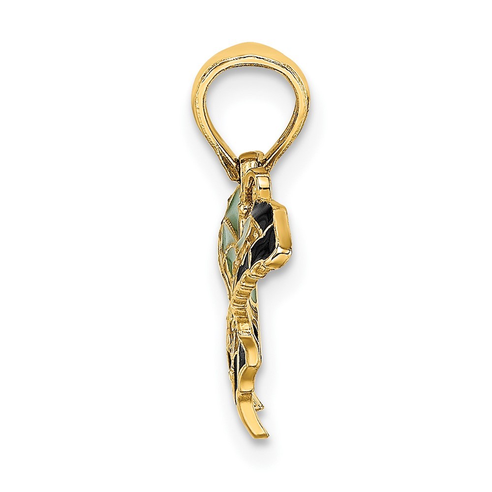 10k Yellow Gold Aqua Enameled Wings Butterfly Charm Pendant 0.64gm L-15.1mm