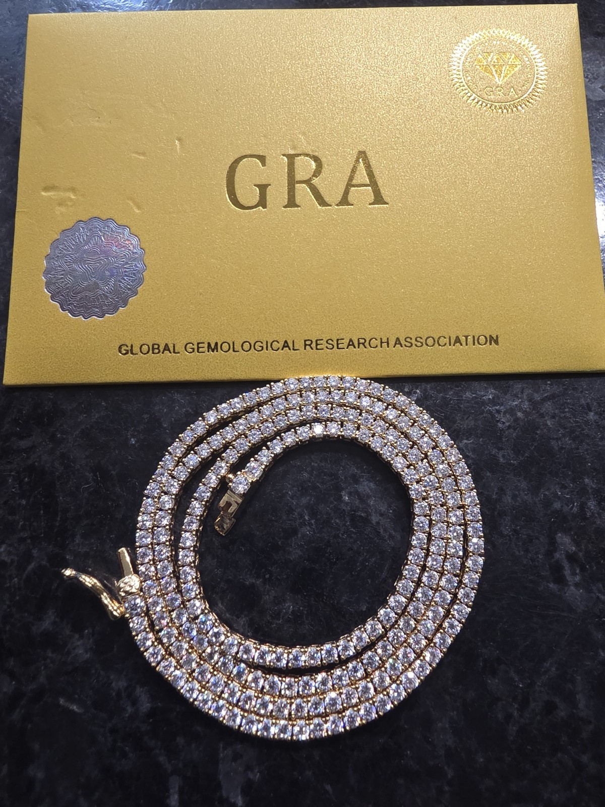 5ct Moissanite Tennis Necklace Yellow Gold Plated 2mm×18″