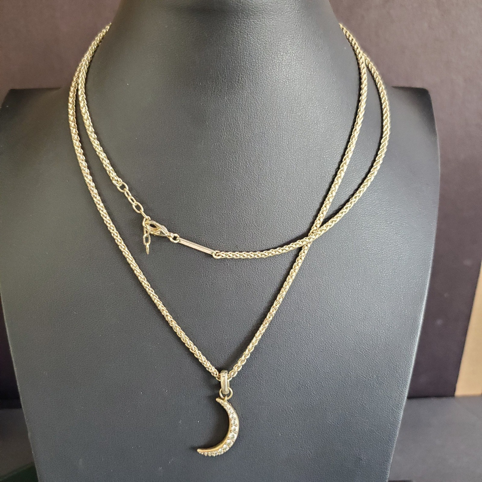 Kendra Scott Gold Tone Pave Crescent Moon Pendant Necklace Celestial Astrology