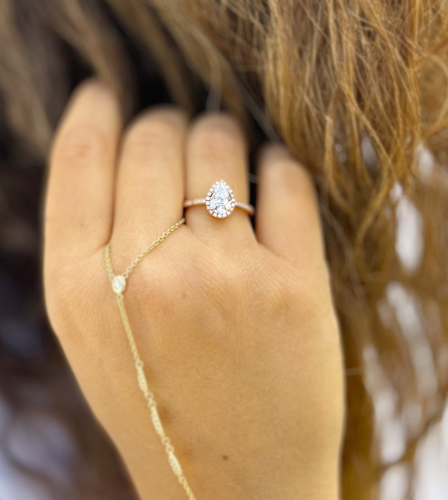 Pear Shape And Round Moissanite Engagement Ring Halo 14k Solid Rose Gold 1.70ctw