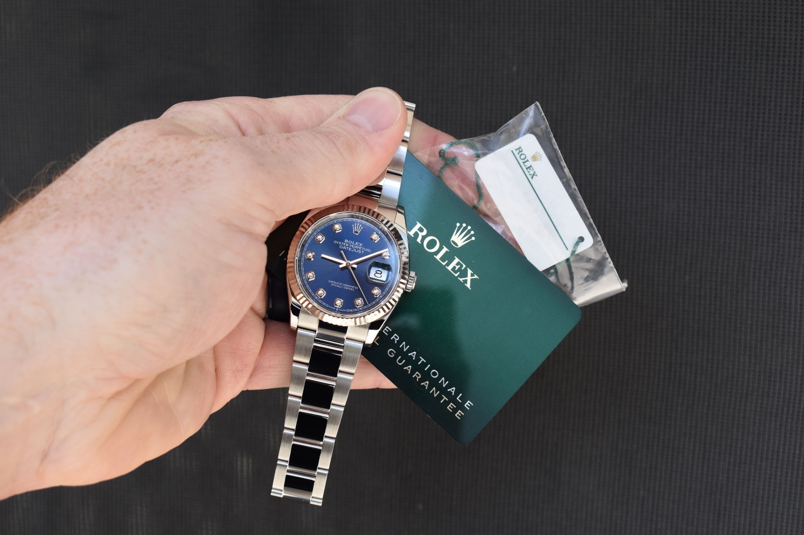 2023 Rolex Datejust 36 Fluted Steel Oyster Factory Blue Diamond Dial 126234 Card