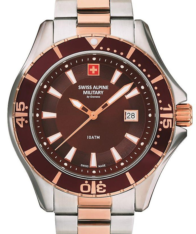 Swiss Alpine Military Brown Dial Dual Tone Diver Watch 7040.1156 Swiss Made