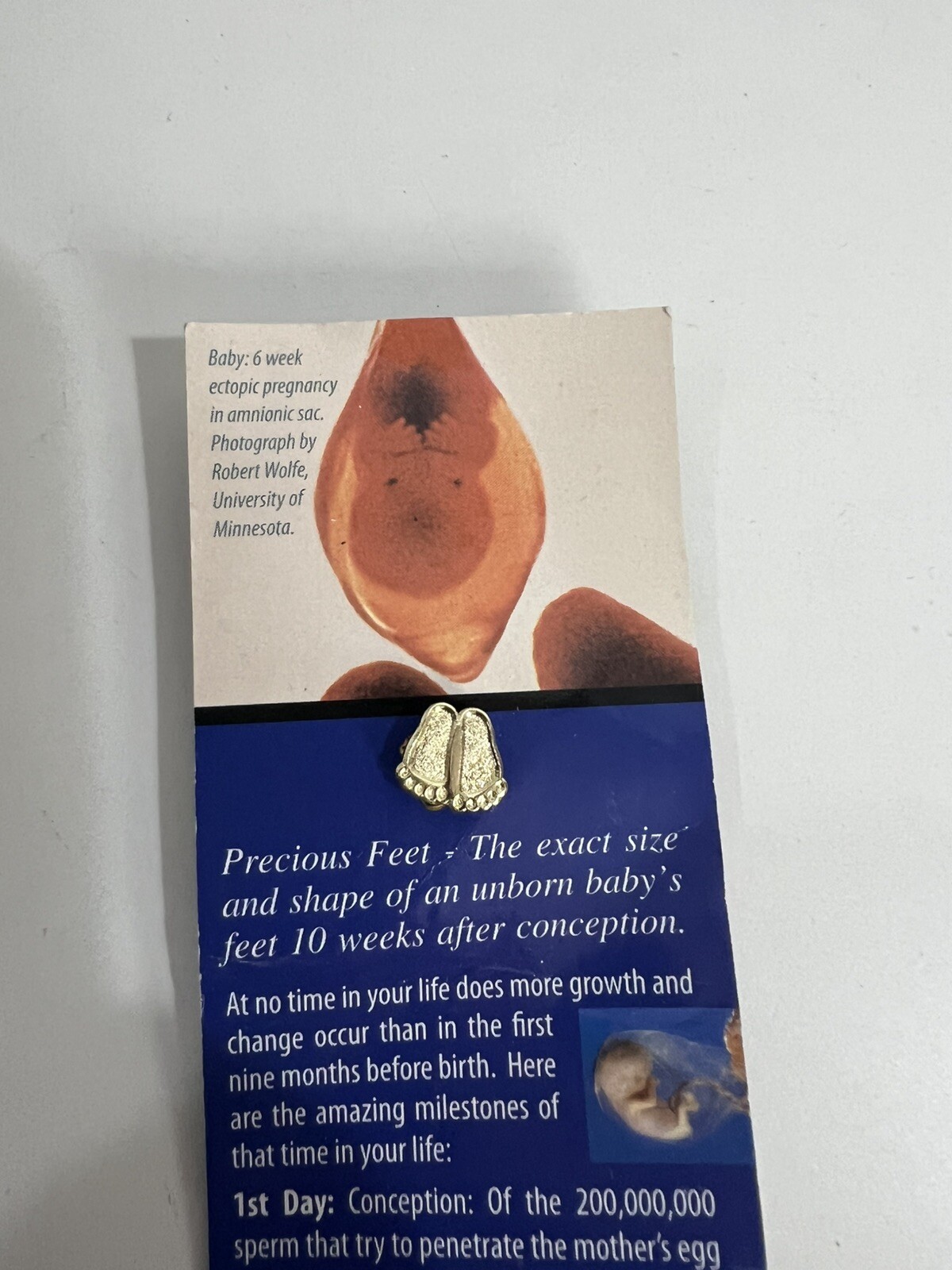 Precious Feet Pin Card Jacket Lapel Hat Pin Vintage 10 Weeks Unborn Baby Feet