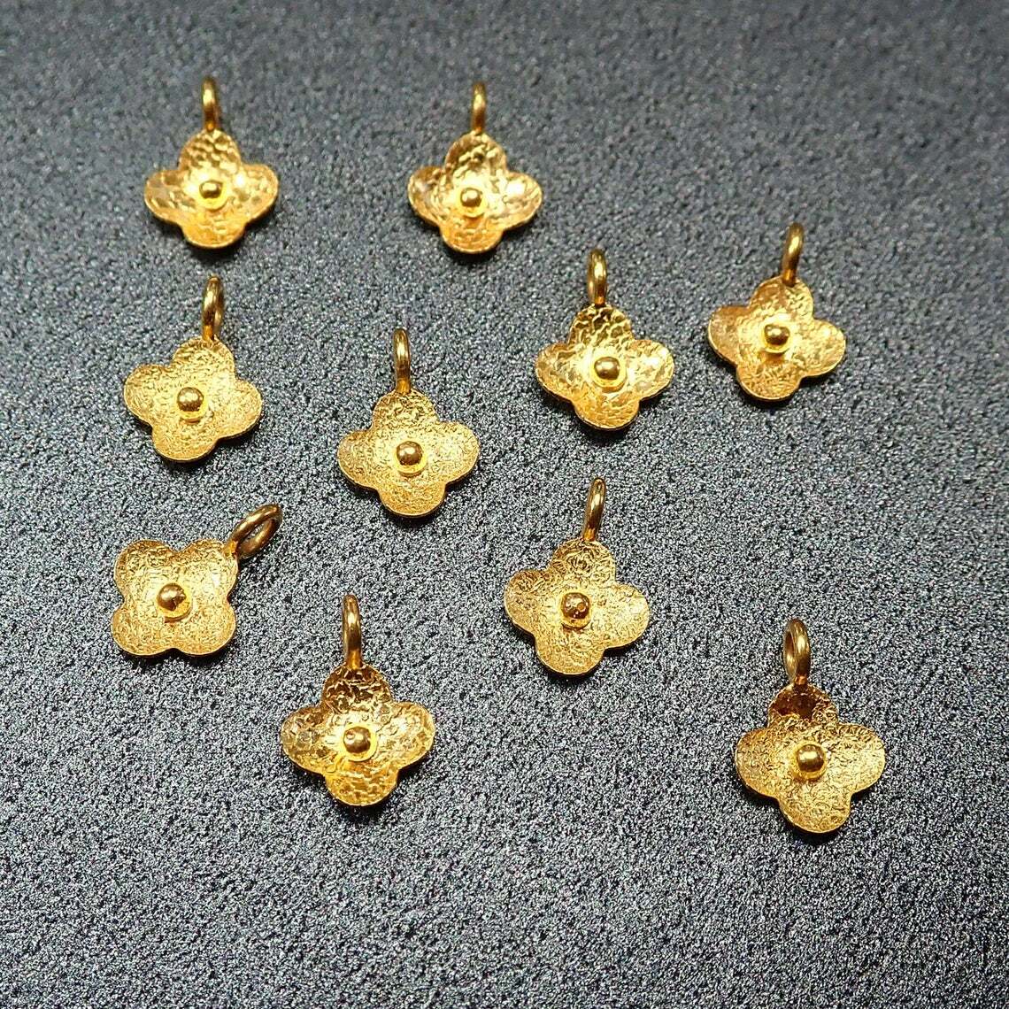6.2mm 18k Solid Yellow Gold Fancy Textured Flower Charms Findings (5 pieces)