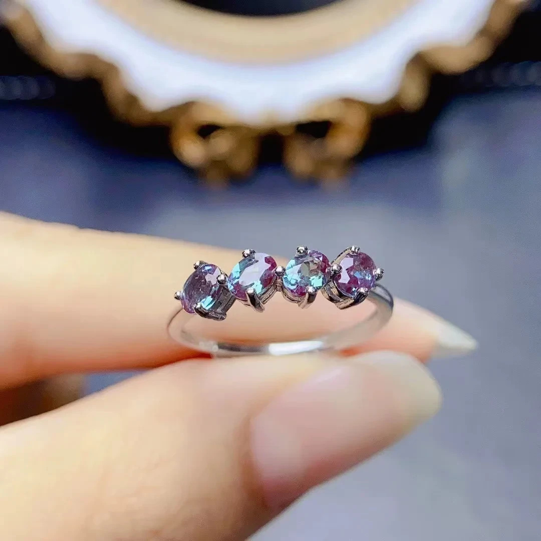 Color Changing Lab Alexandrite Gemstone Ring 3x4mm 925 Sterling Silver