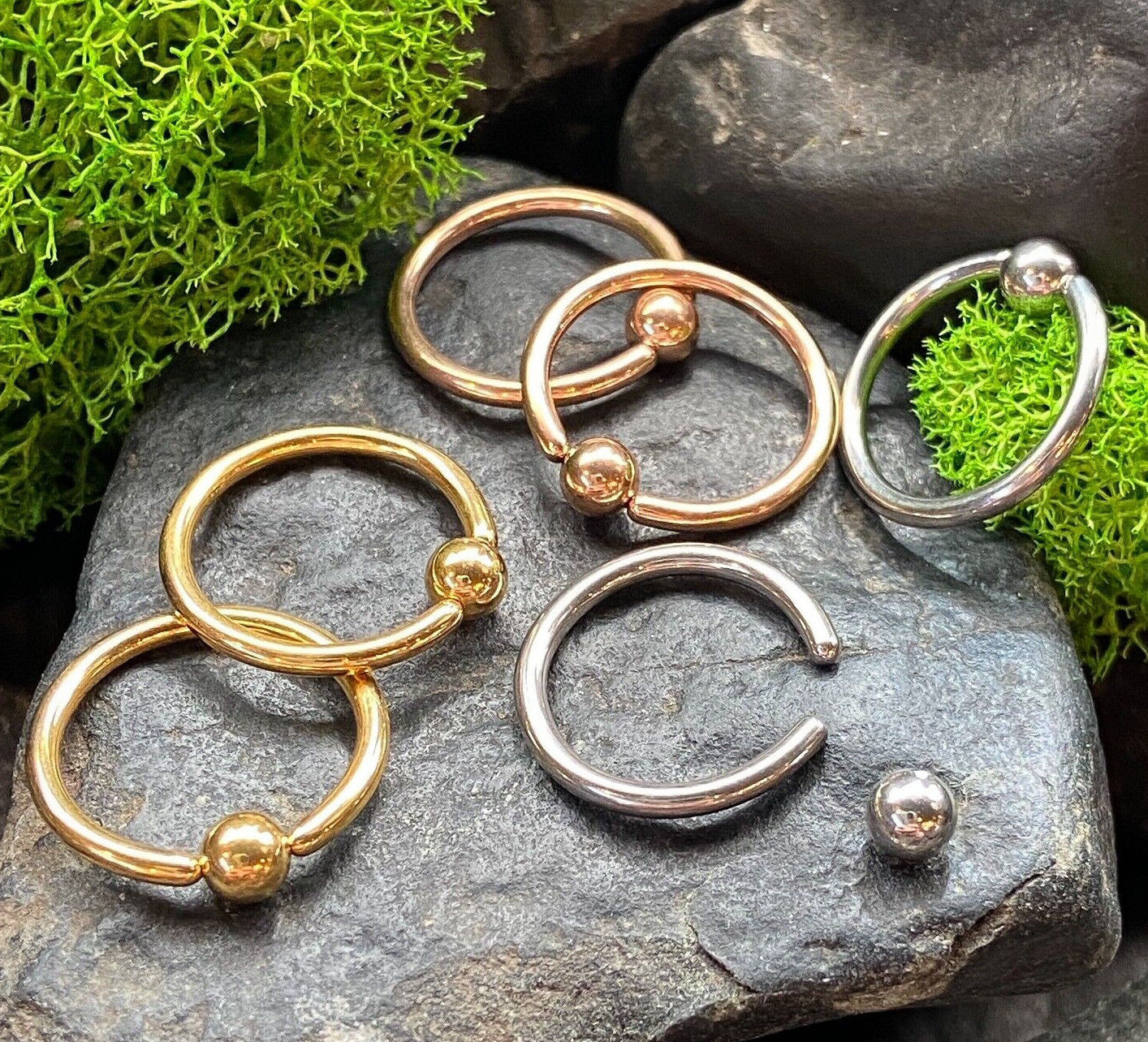 3 PAIR Value Pack Steel, Gold and Rose Gold Captive Bead Rings CBR’s 16g 14g