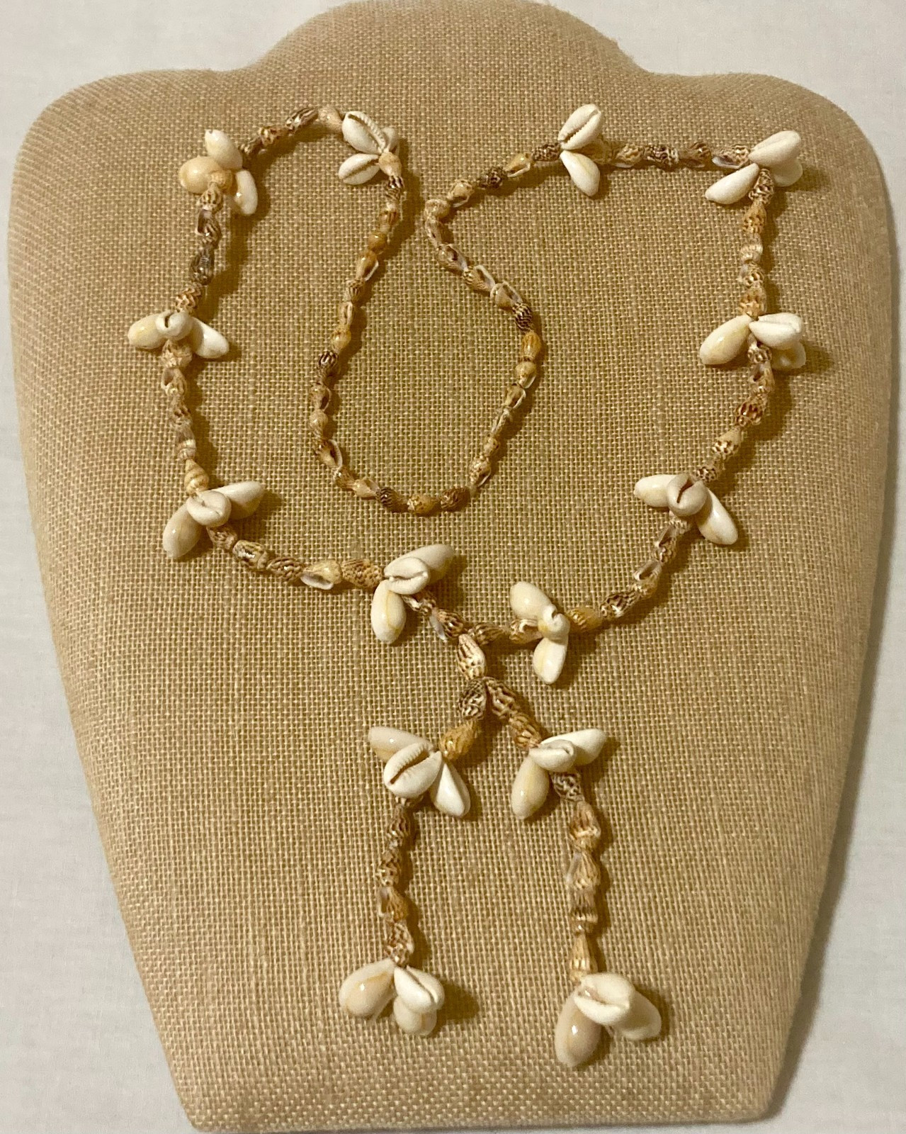 Vintage Cowrie Shell Necklace Beaded Tassel Beach Surfer 28”