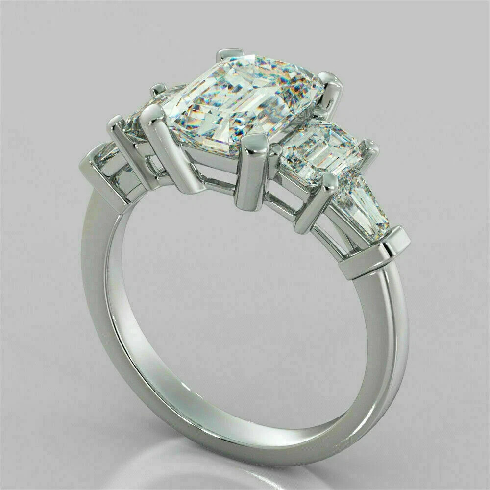 2.30Ct Lab Created Emerald Diamond Engagement Ring 14K White Gold Finish