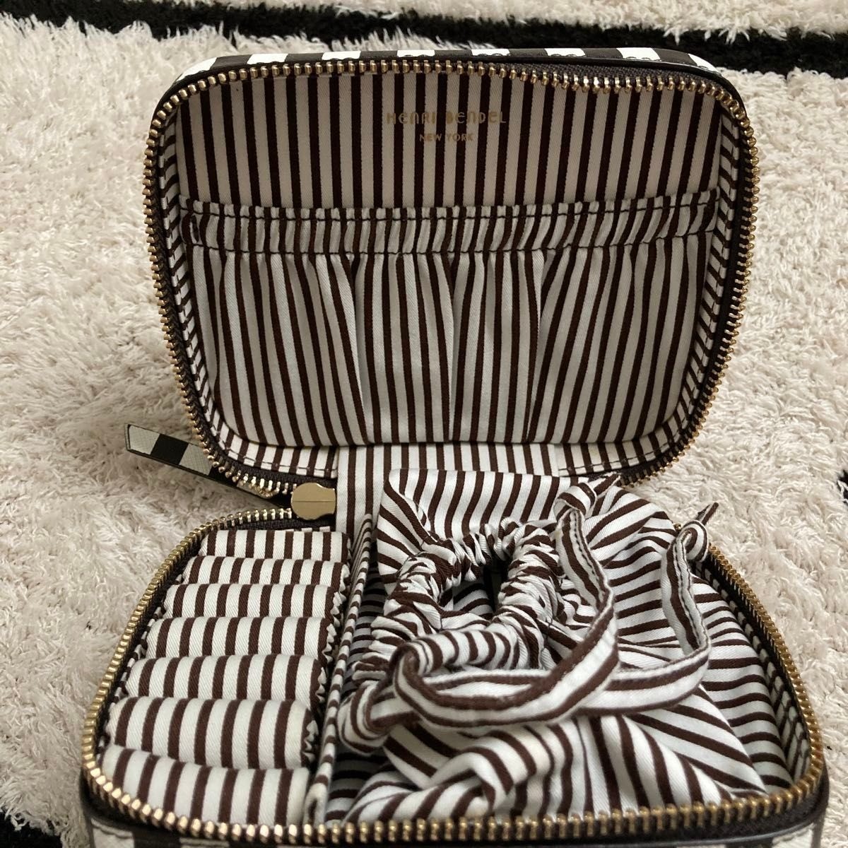 Rare Henri Bendel New York Stripe Travel Jewelry Case Zip Box Vintage Unused