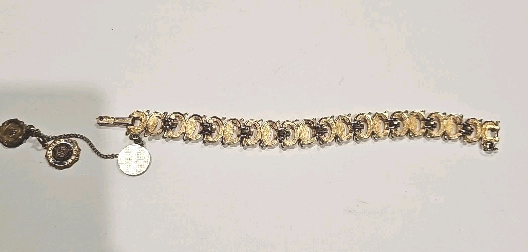 Vintage Monet Gold Tone Chain Bracelet 7 Inch 3 Charms With Safety Chain