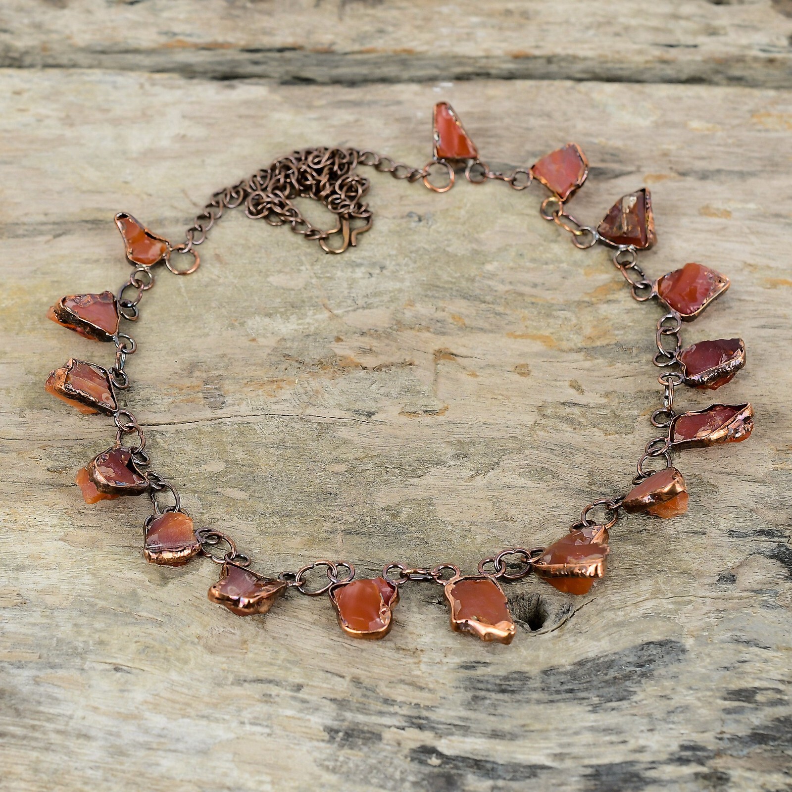 Carnelian Rough Copper Friend Gift Electroformed Chain Adjustable Necklace 18.0″