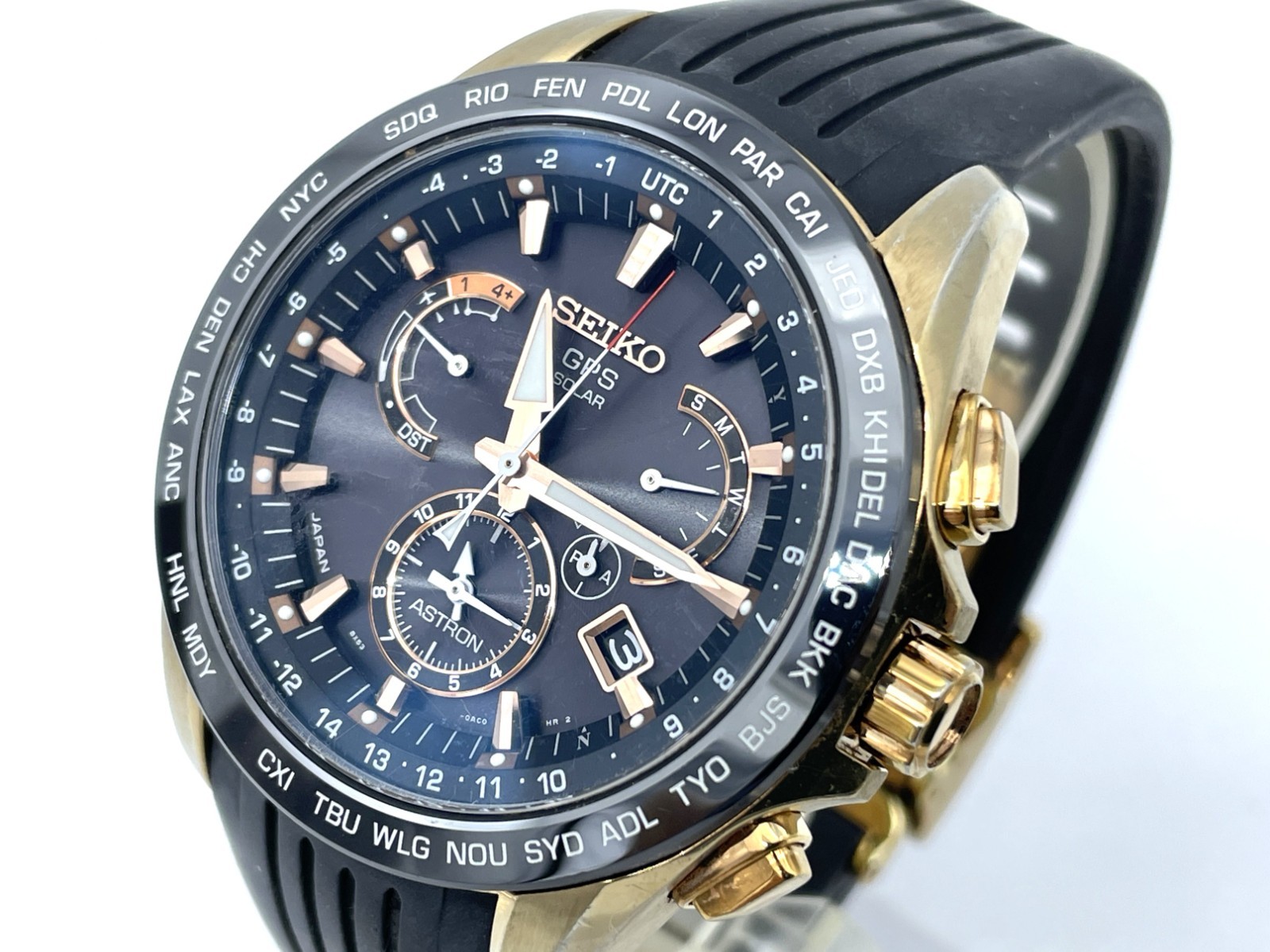 SEIKO ASTRON GPS Radio Wave Solar Men’s Watch Gold case 8X53-0AC0-2 Good coditio