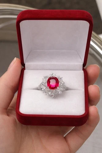 6.45 Ct Natural Ruby & Diamond Engagement Ring Solid 14K White Gold 6 7 8