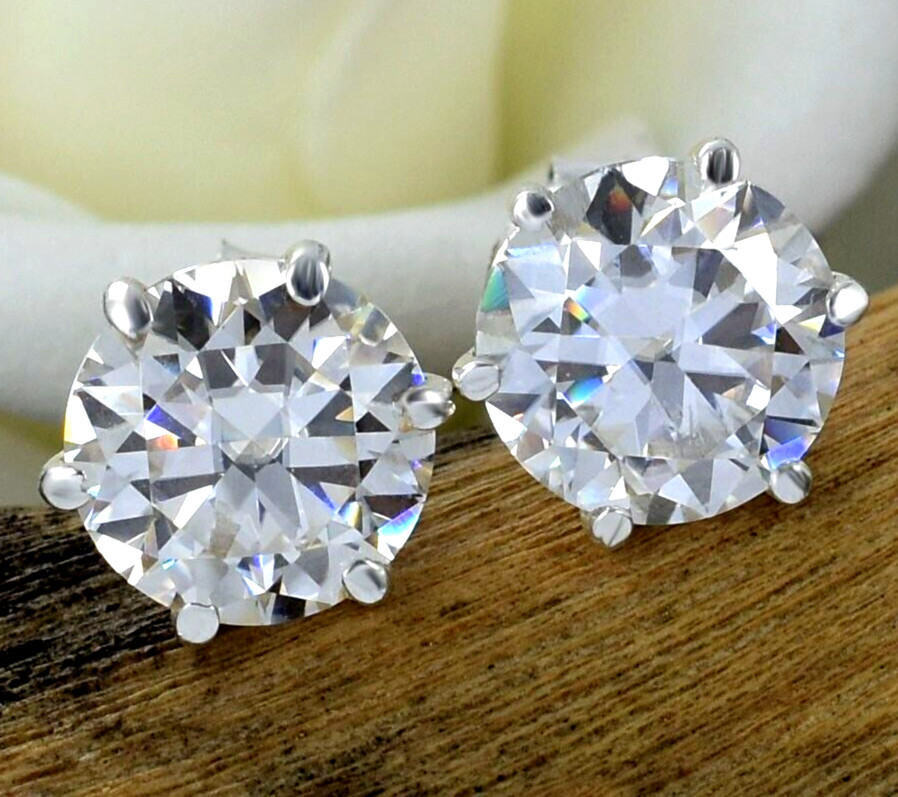 RARE 13.00 Ct Certified Round White Diamond Solitaire Studs In 925 Silver.
