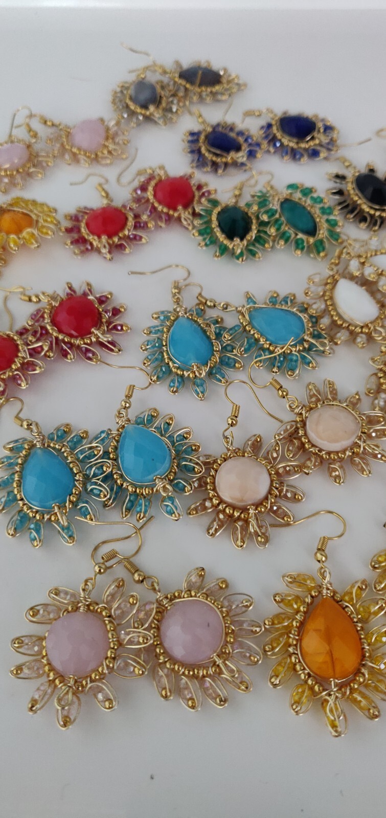 aretes de cristal echo a mano mexicano mayoreo lote de 20 Pares cristal Y chapa.