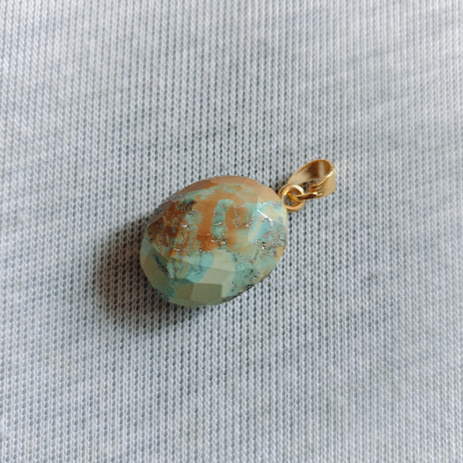 Natural Tibetan Turquoise Oval Cut Beads Brass Pendant Handmade Jewelry