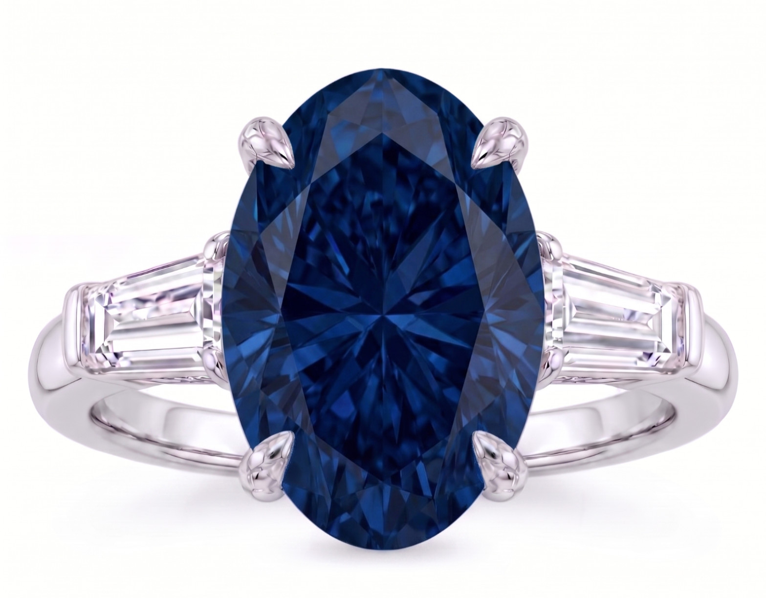 8.00 Ct Certified Oval Shape Blue Natural Diamond Ring VVS1 White Gold Finish