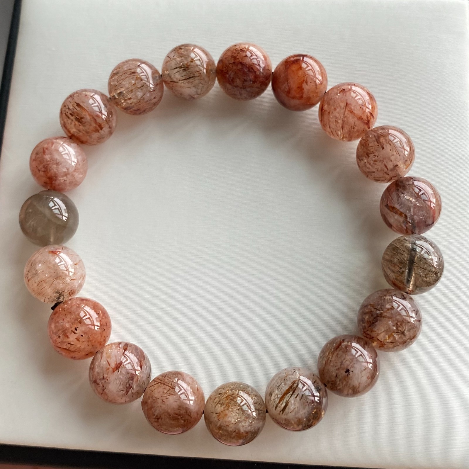 10.6mm Natural Black Gold Rutilated Super 7 Quartz Crystal Beads Bracelet1994