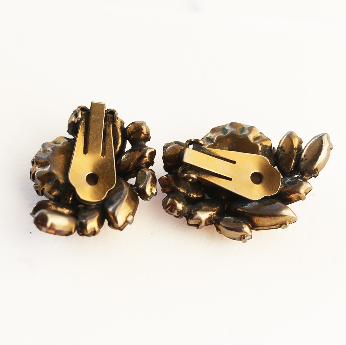Unsigned Regency-Style Topaz Rhinestone & Faux Pearl Cluster Clip Earrings