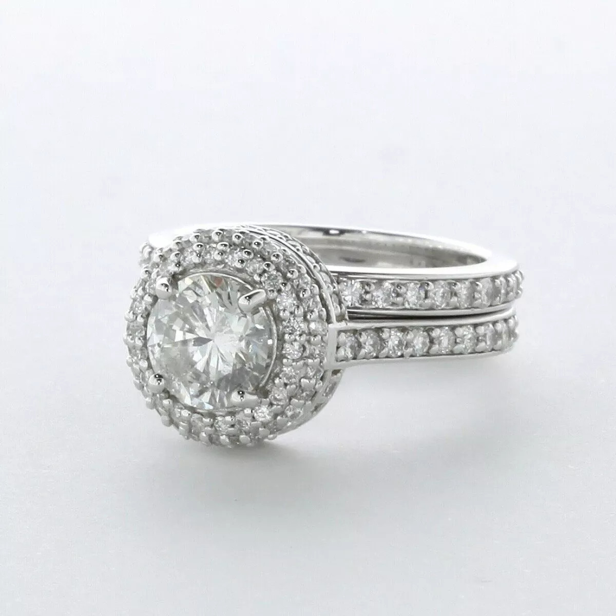 Engagement Ring Set Under Halo 14K Gold 2.56 Carat Round Lab-Grown Diamond E SI2