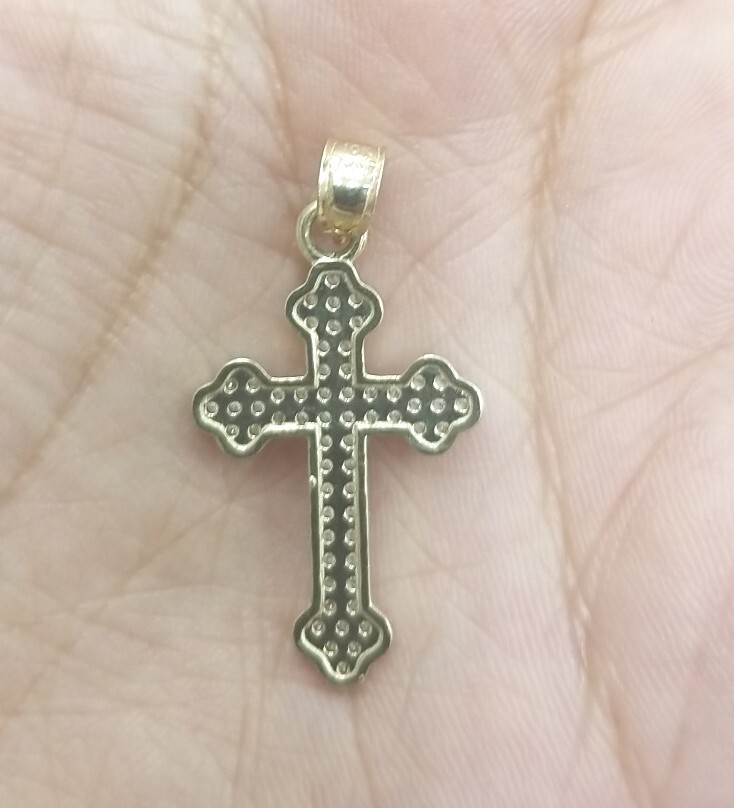 10KT Jesus Cross pendant Real Yellow Gold Diamond cut 3mm Bail, 1.80GRM