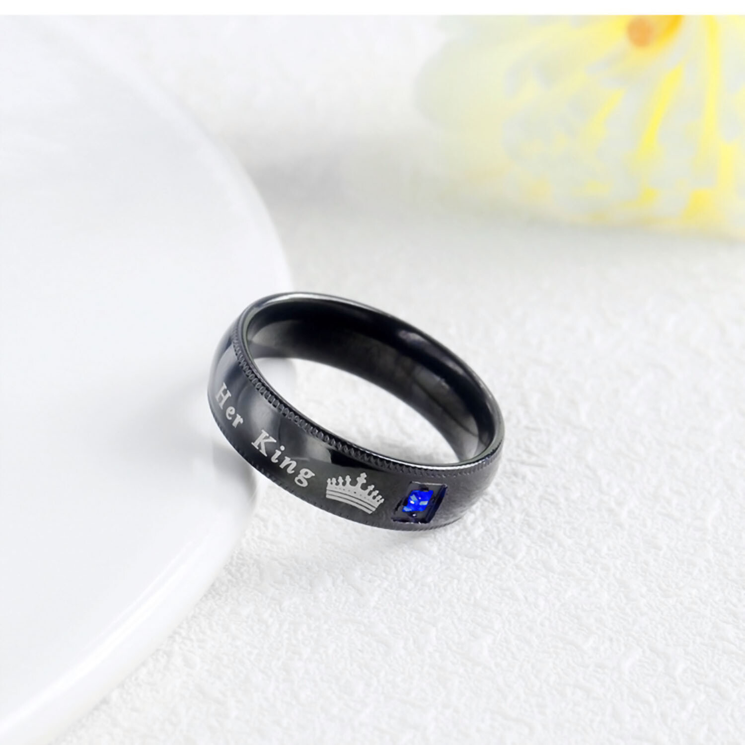 His Queen and Her King Stainless Steel Lover Couple Ring Engagement Promise Band