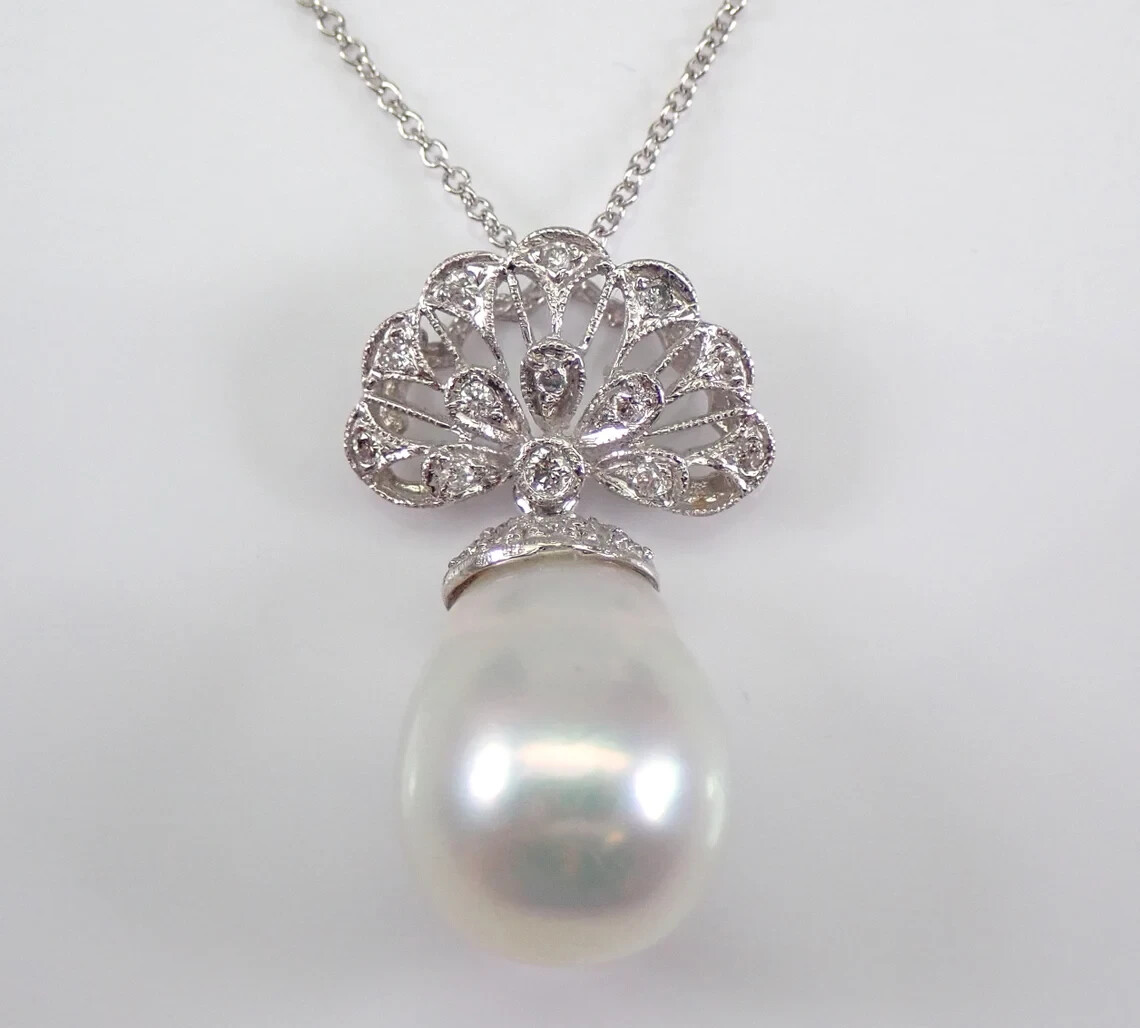 Unique South Sea Baroque Pearl Necklace 18K White Gold Plated Genuine Pearl