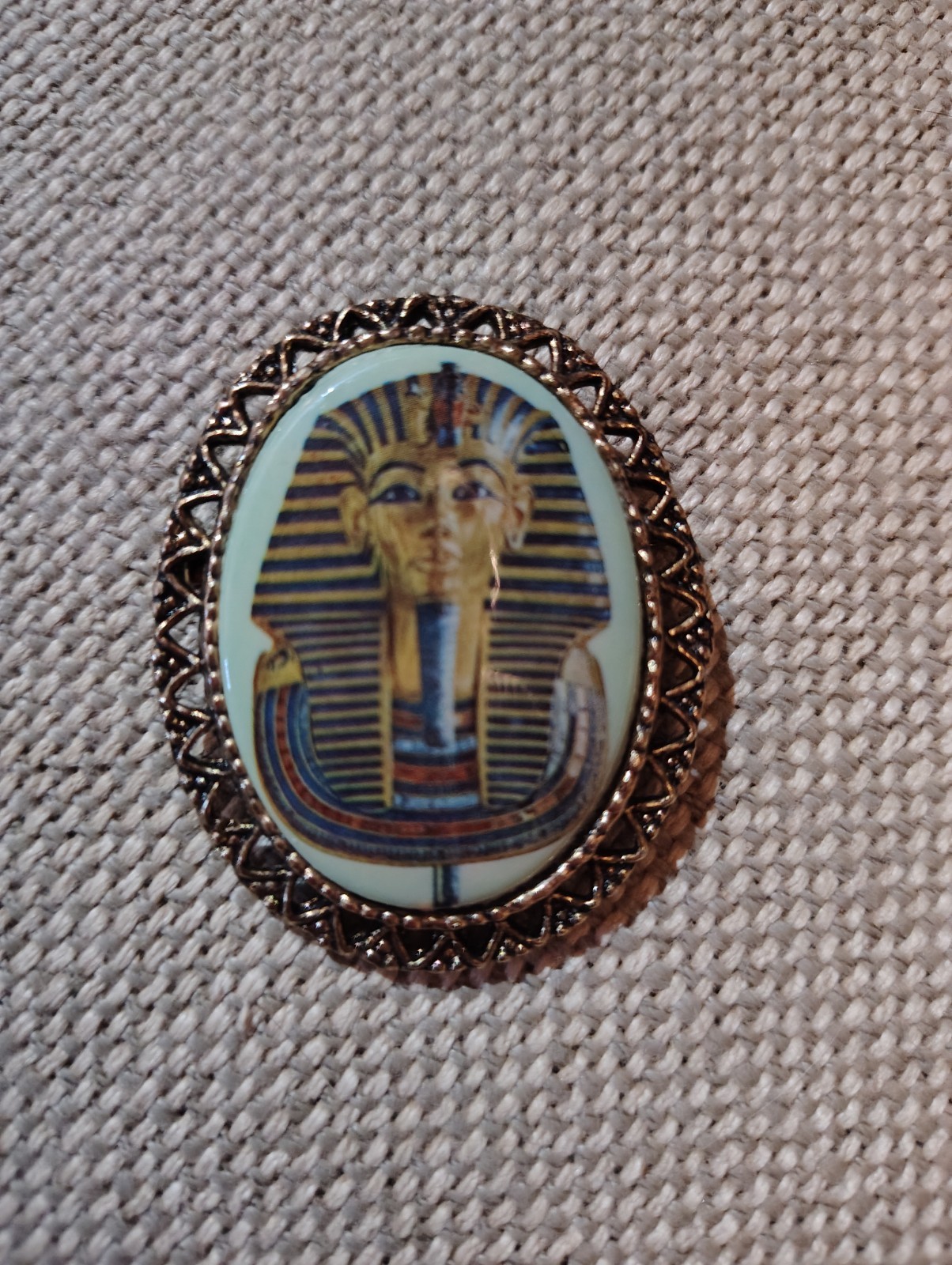 Vintage Style Unmarked PHARAOH Brooch Pendant Egyptian Revival Resin Base Metal