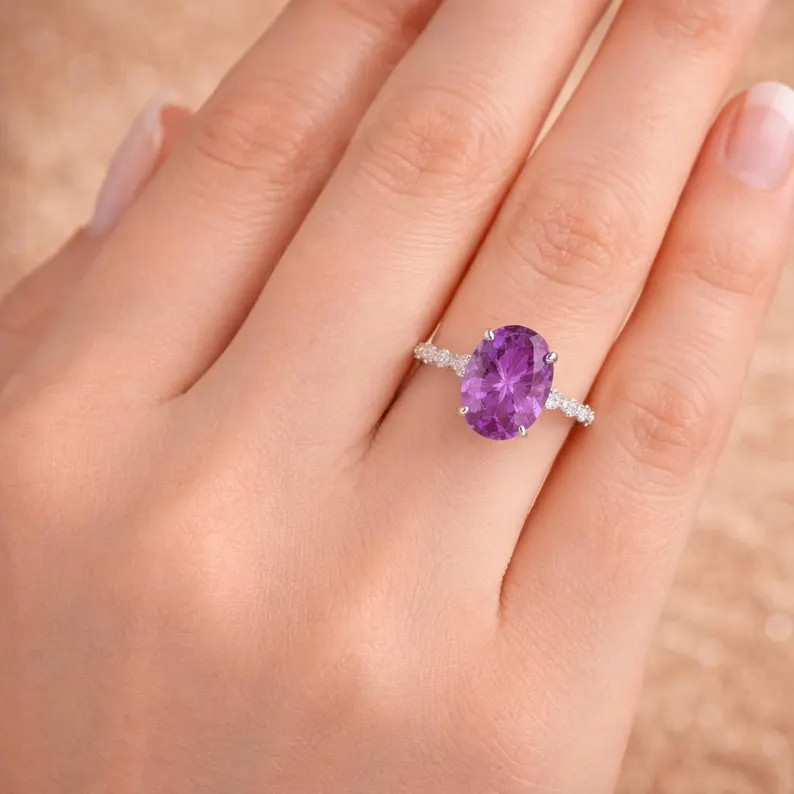 Lab Created Amethyst Ring, Base Metal: Brass Finish: Gold Plated, Gift