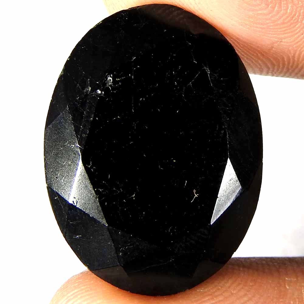 29.60 Ct Natural Black Tourmaline Oval Checker Cut Cabochon 23x17x7 Gemstone