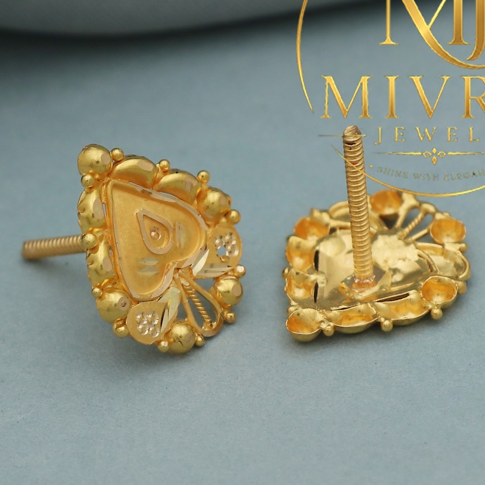 22K Print Original Gold Stud Earrings 1.5cm Columbus Day Gift for Girls