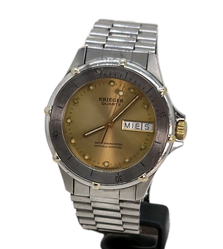 Krieger M882 Watch Stainless Steel Certified Swiss Chronometer Day Date New Batt