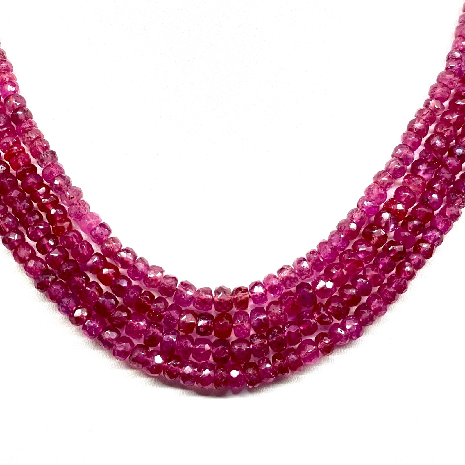 18 Inch Natural Mozambique Ruby Necklace 3-4.5mm Faceted Beads 925 Silver Clasp