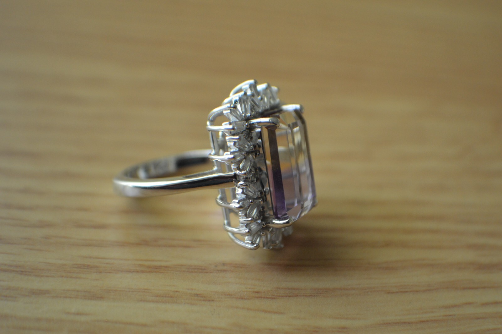 10.00ct Premium Anahi Ametrine / Zircon Ring Platinum over Fine Silver Size 6