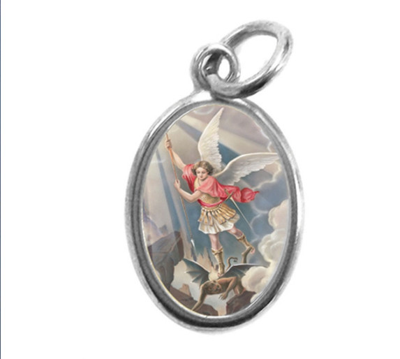 New Italian Saint St. Michael Archangel Silver Tone Pendant Charm Medal Gift