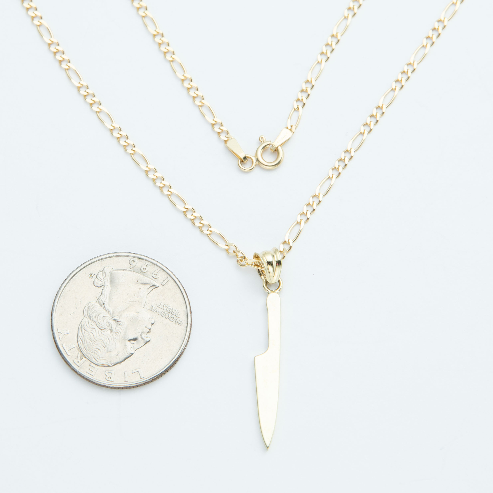 Solid 10K Gold Shiny Knife Pendant Necklace Yellow Gold All Sizes