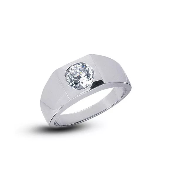 Solitaire Mens Ring Platinum Bezel Set 3.38 Carat Round Lab-Grown Diamond F SI2