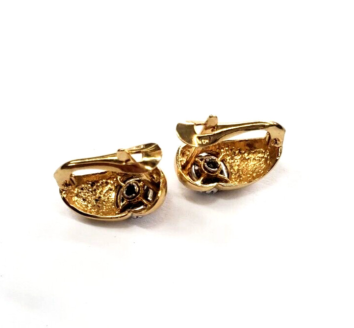 14k Yellow Gold .25 CT Round Clear Stone Cluster Huggie Style Earrings -3.3 gram