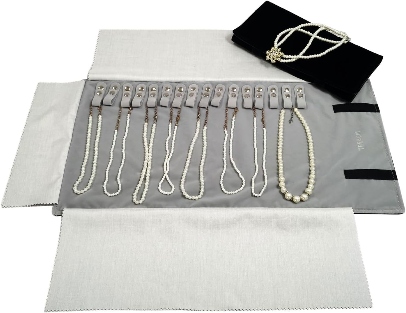 Portable Jewelry Roll Necklace Travel Storage Displays Holder 16 Chain Grey
