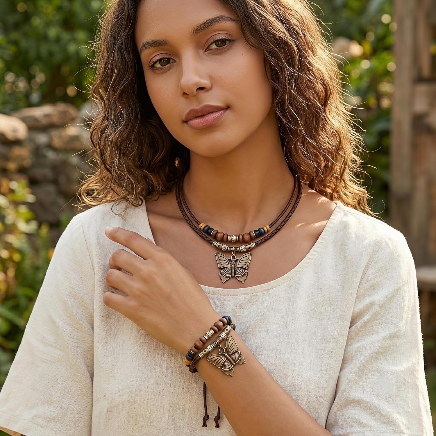 Artisan Bohemian Jewelry Set – Butterfly & Floral Designs, 4-Piece Accessory Set