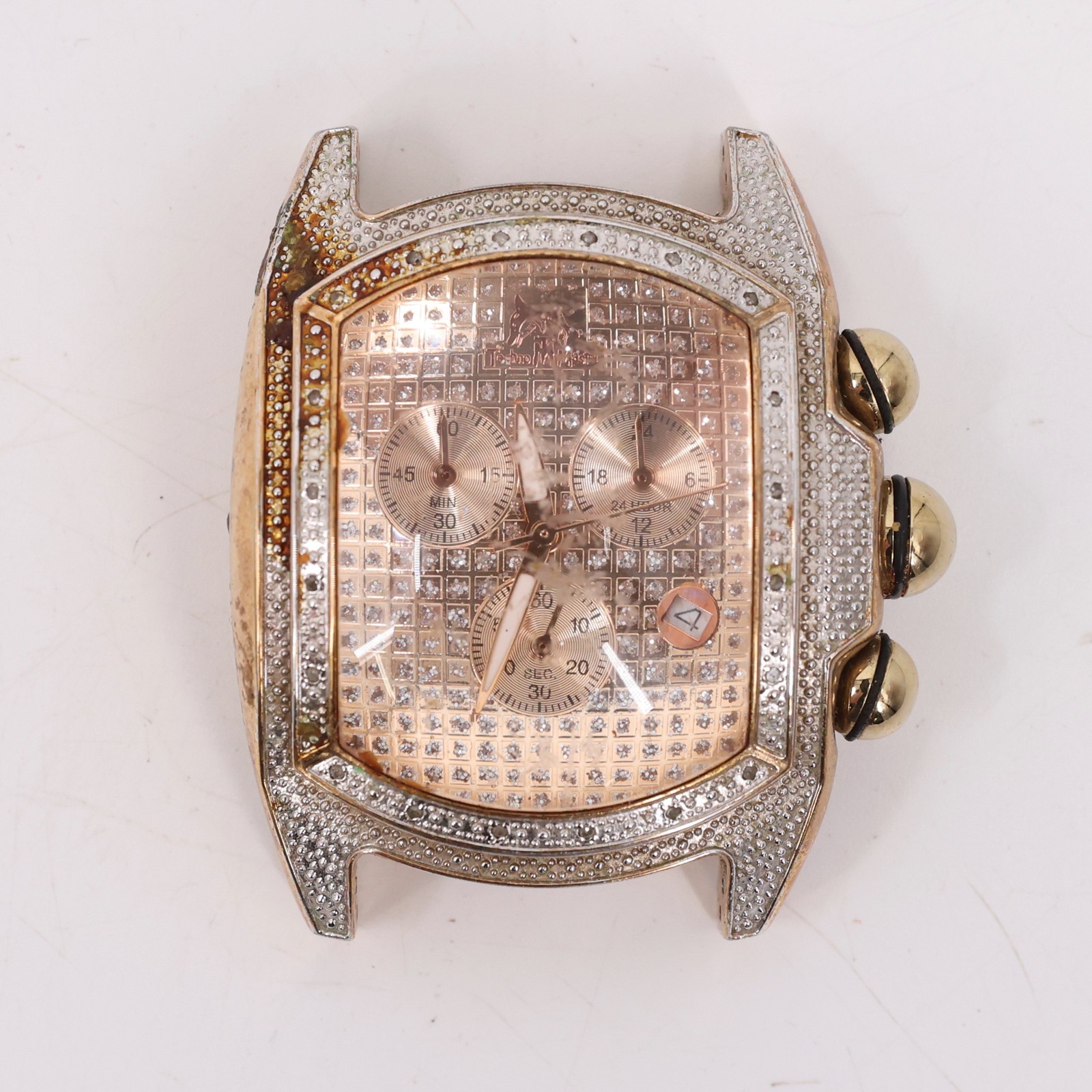 Techno Master TM 2063 Diamond Chronograph Watch Case Gold Tone 1.75″