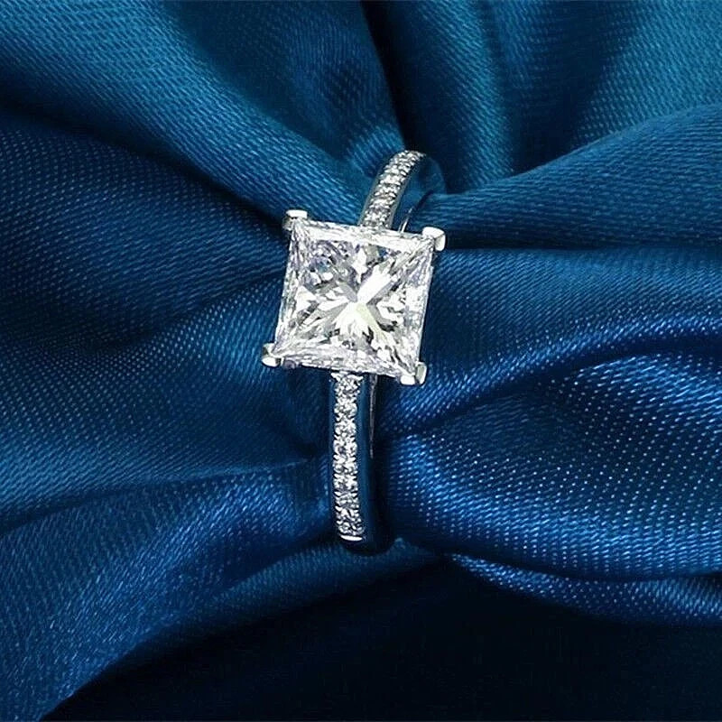 3.25 Ct Princess Cut Lab Created Diamond Wedding Ring 14K White Gold