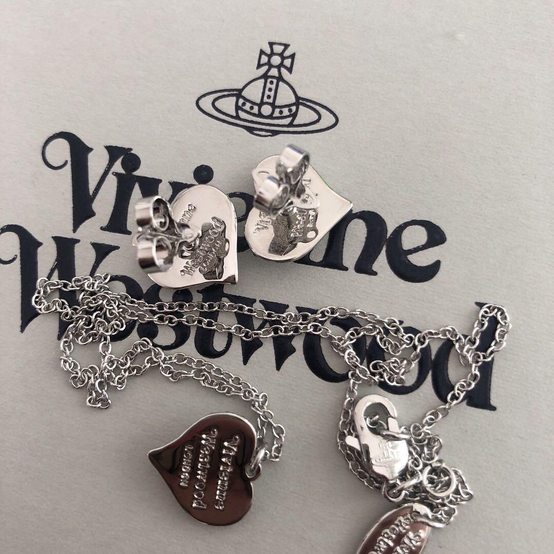 Vivienne PETRA Shell Heart Necklace Earrings Set Silver IN BOX